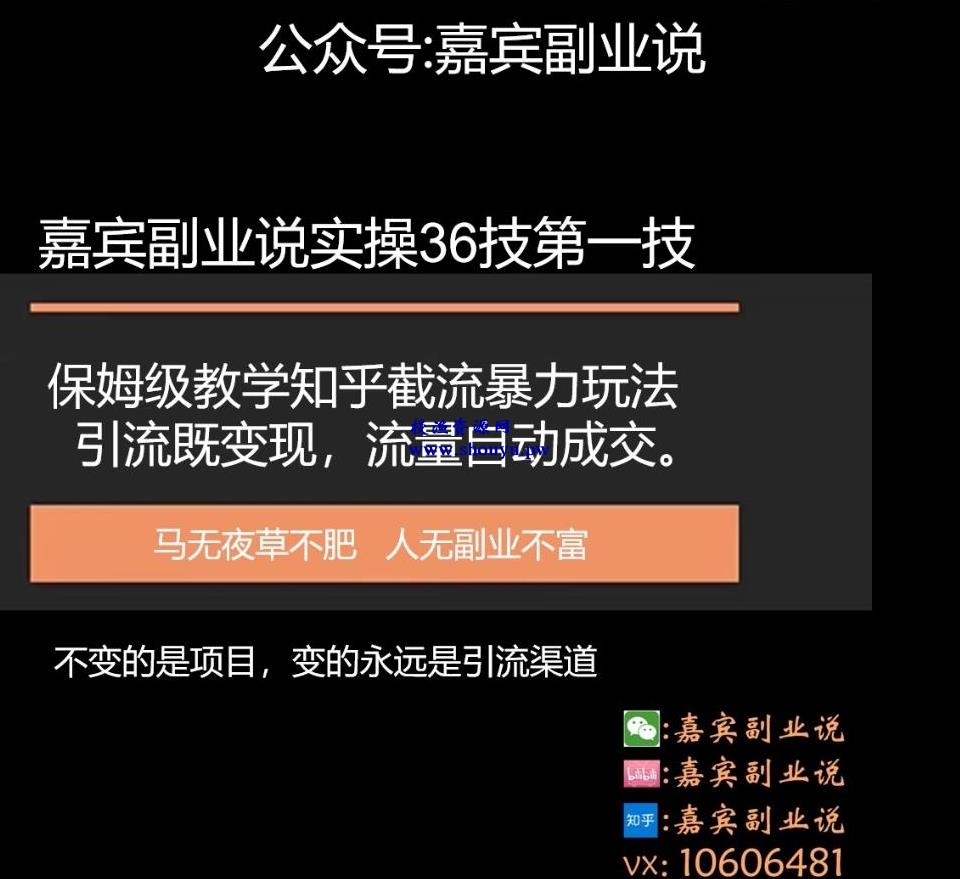 嘉宾副业说实操36技第一技，保姆级教学知乎截流暴力玩法引流既变现,流量自动成交