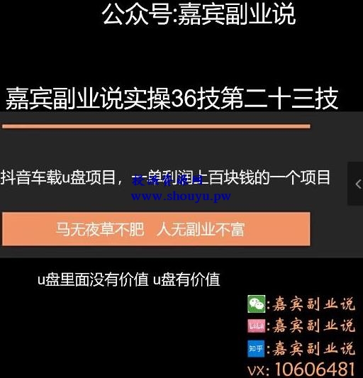 嘉宾副业说实操36技第二十三技：抖音车载u盘项目，一旦利润上百块的项目